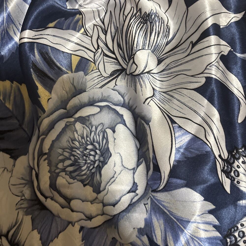 Linea Donatella Women's Printed Satin Lace-Trim Chemise - Blue Floral Small